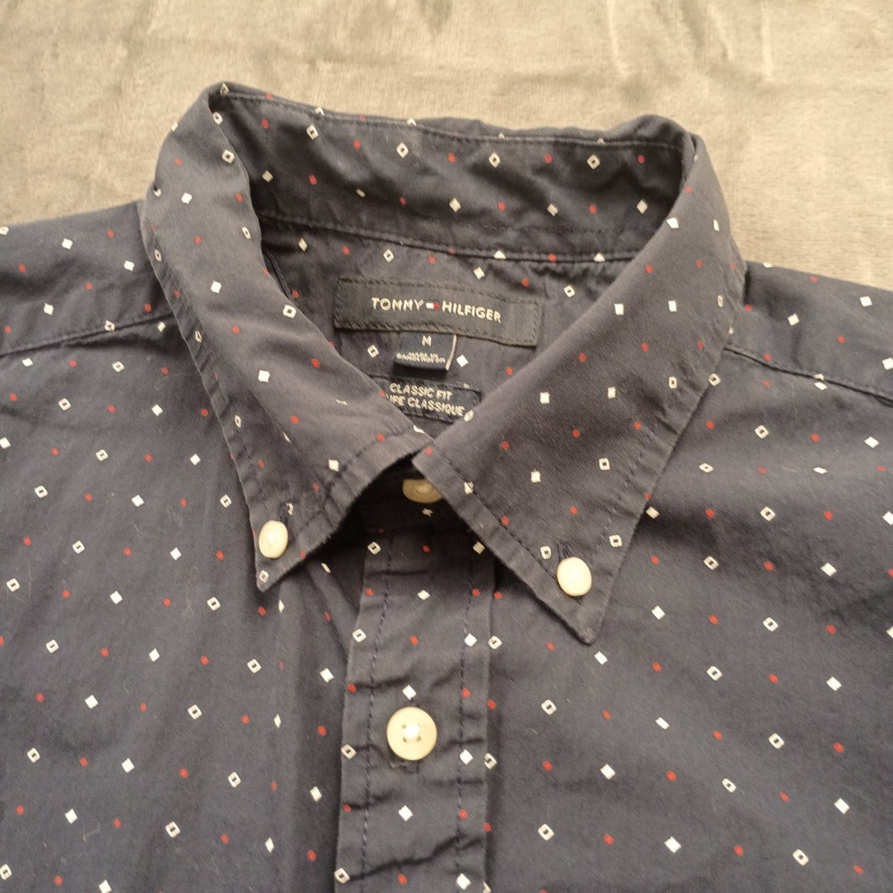 Tommy Hilfiger Classic Fit Mens M Short Sleeve Button Down Shirt Blue Dot Print - Picture 3 of 10